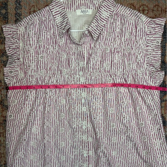 Avara Eyelet Ruffle Sleeve Purple Stripe Dress NWT - Picture 8 of 10